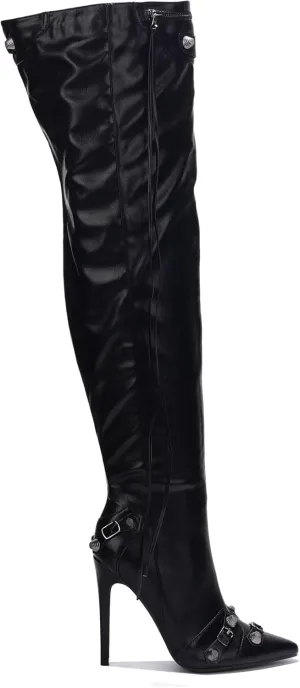Cape Robbin Women's Over the Knee Boots Pointed Toe Rivets Tassels Stilettos High Heel Long Boots Thigh High Boots
