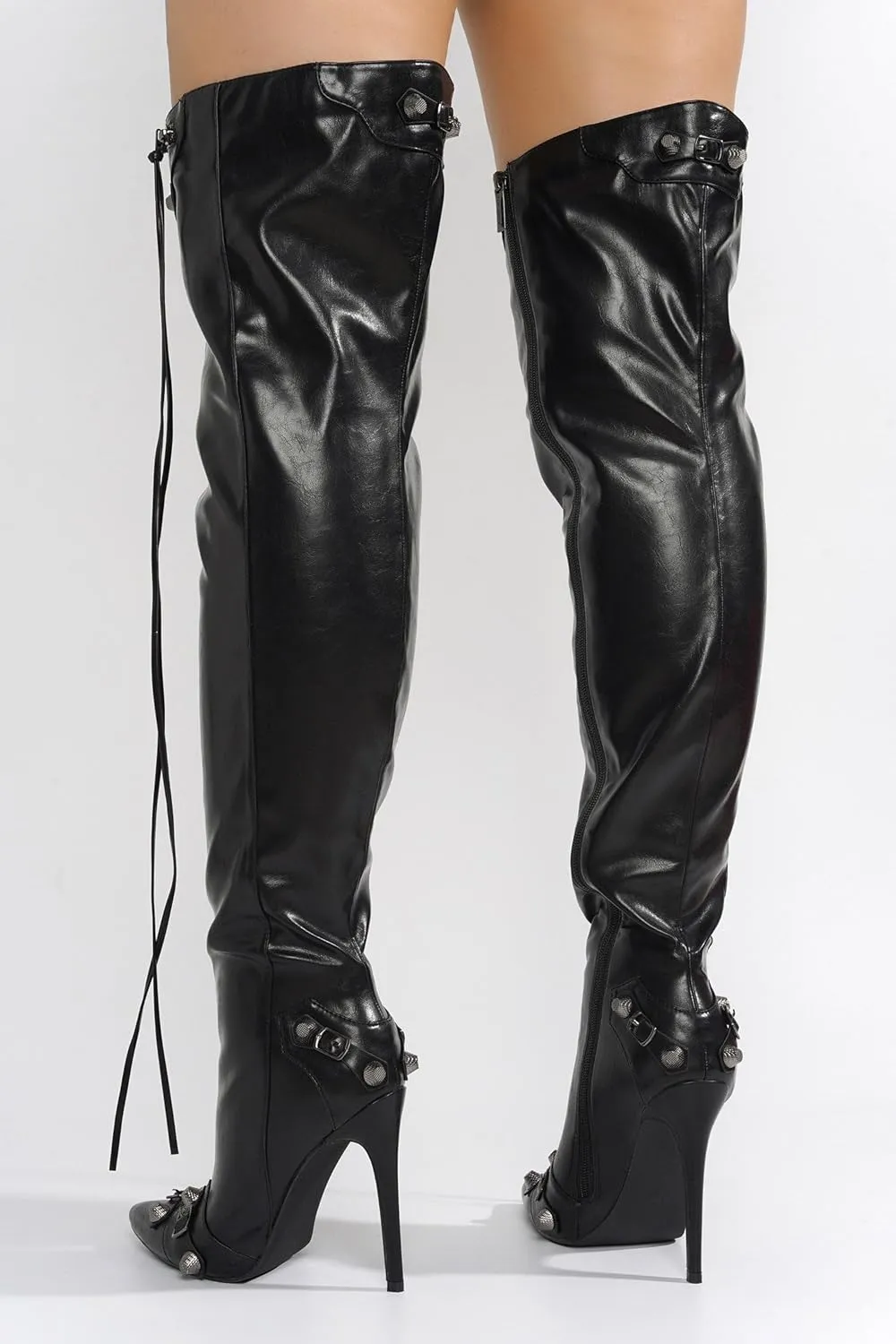 Cape Robbin Women's Over the Knee Boots Pointed Toe Rivets Tassels Stilettos High Heel Long Boots Thigh High Boots