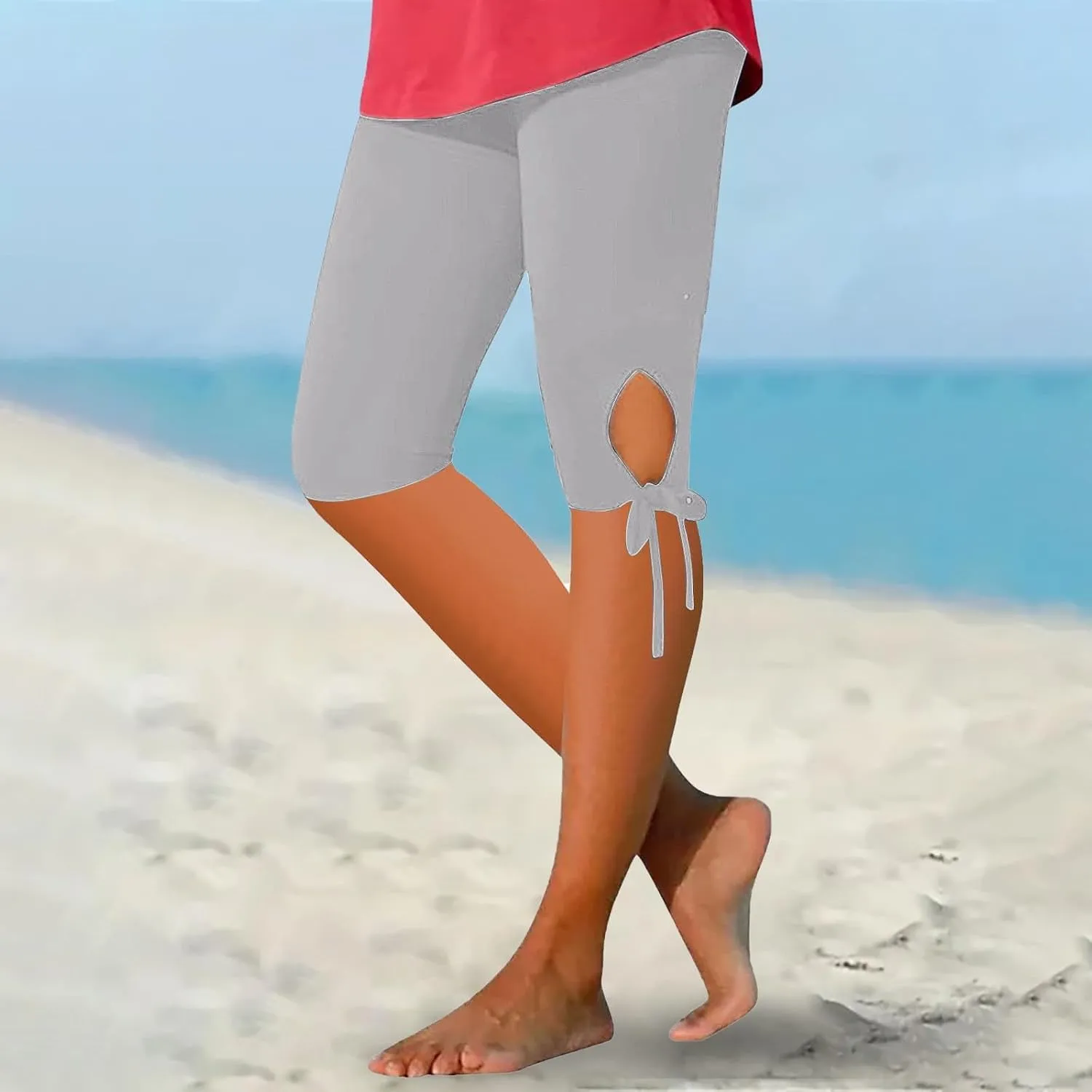 Capri Leggings for Women Tummy Control Knee Length Capri Leggings 2024 Summer Cropped Pants Casual Solid Comfy Capris