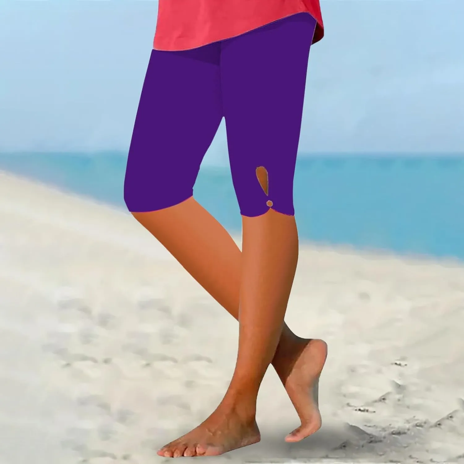 Capri Leggings for Women Tummy Control Knee Length Capri Leggings 2024 Summer Cropped Pants Casual Solid Comfy Capris