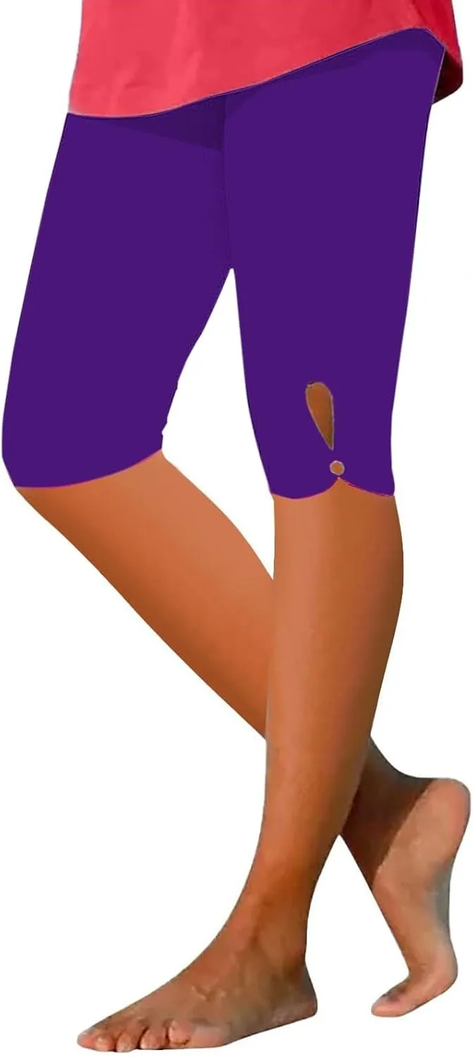 Capri Leggings for Women Tummy Control Knee Length Capri Leggings 2024 Summer Cropped Pants Casual Solid Comfy Capris