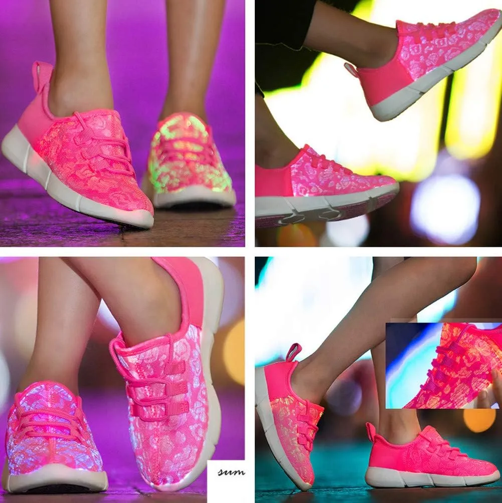Child Fiber Optic LED Shoes Light Up Shoes for Women Men Flashing Luminous Trainers for Festivals Christmas Party Dancing USB Charging Lightweight Fashion Sneaker for Boys Girls