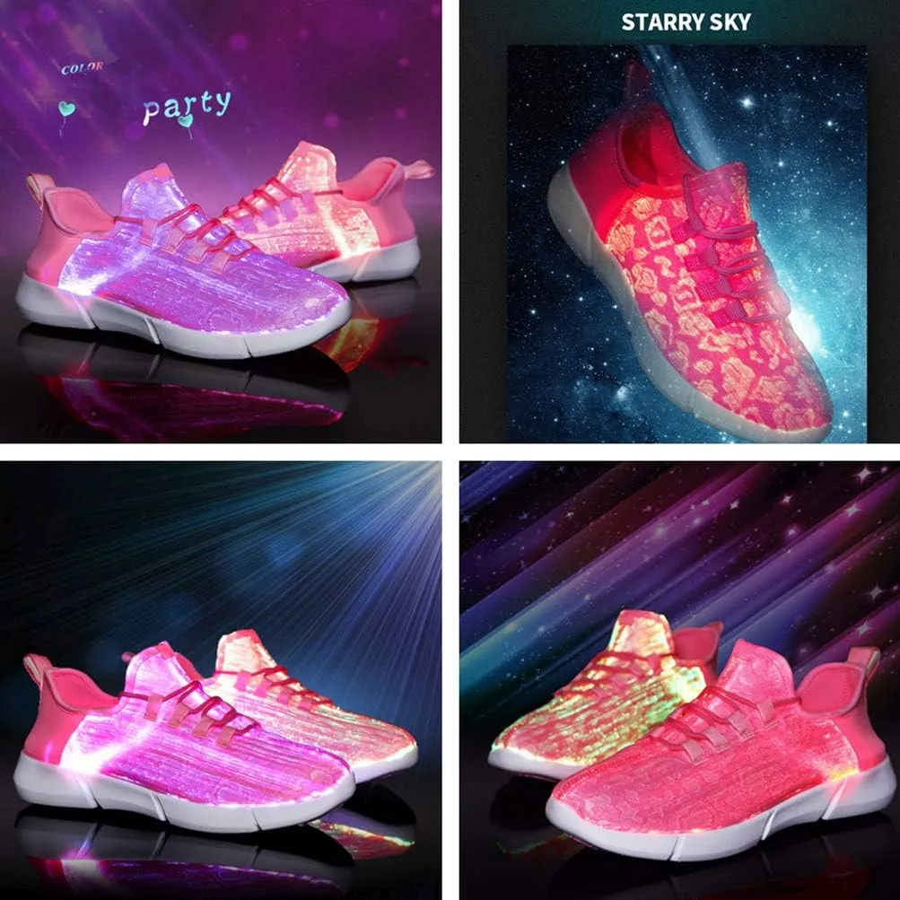 Child Fiber Optic LED Shoes Light Up Shoes for Women Men Flashing Luminous Trainers for Festivals Christmas Party Dancing USB Charging Lightweight Fashion Sneaker for Boys Girls