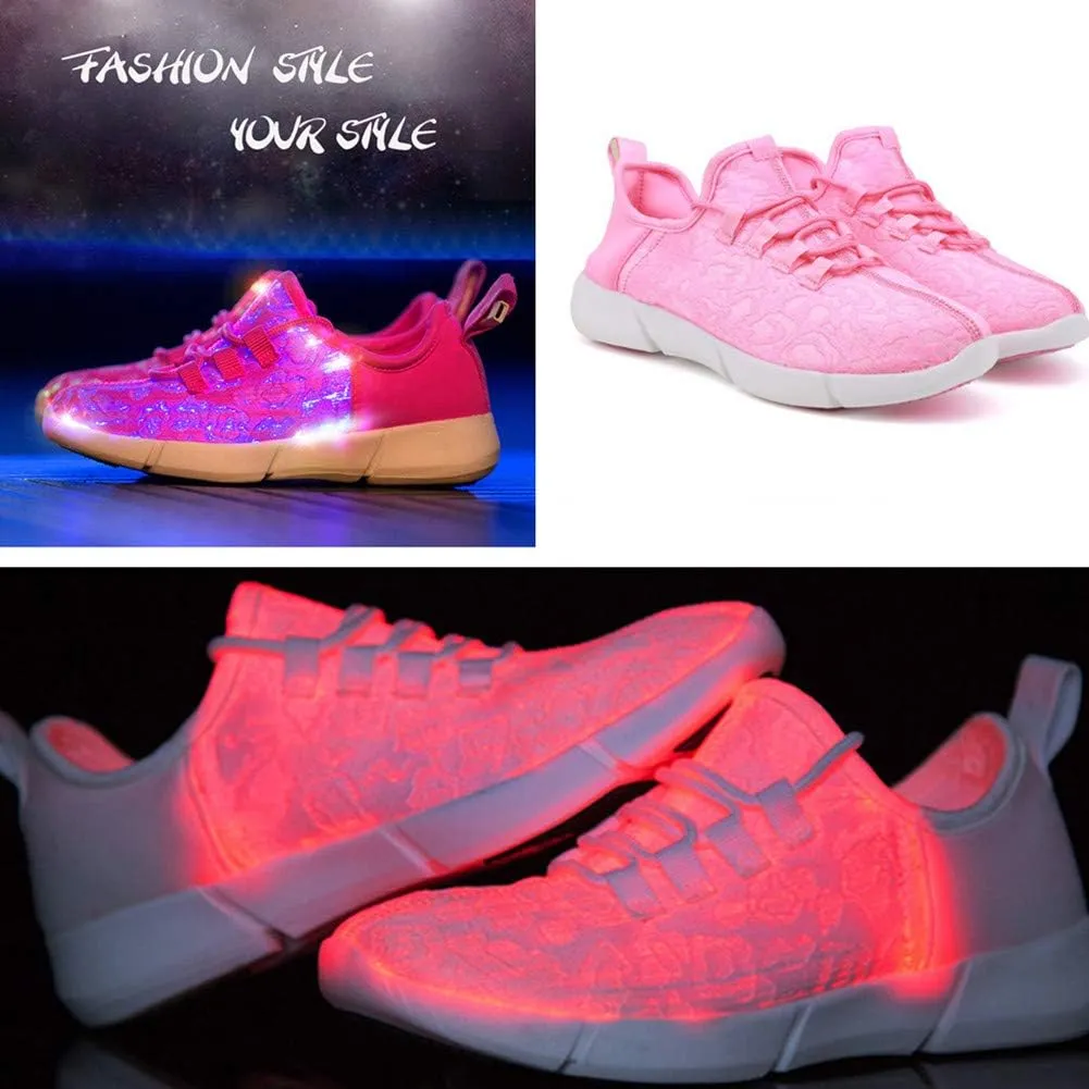 Child Fiber Optic LED Shoes Light Up Shoes for Women Men Flashing Luminous Trainers for Festivals Christmas Party Dancing USB Charging Lightweight Fashion Sneaker for Boys Girls