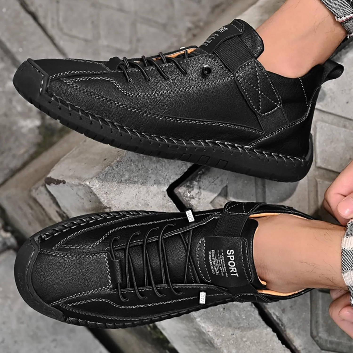 Chukka Boots Mens Beck Shoes Adjustable Leather Shoes for Men Slip On Sneakers Mens Fashion Shoes Comfortable Handmade