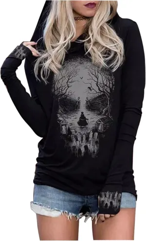 CHUNTIANRAN Hoodies T Shirts for Women Casual Western Graphic Pullover Tops Gothic Hoodies Tees Cowgirls Country Outfits