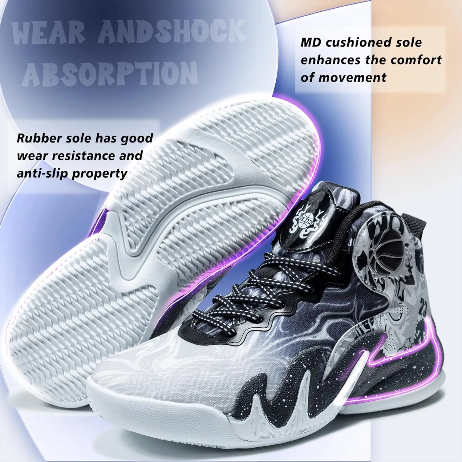 CJSPORX Women Men Basketball Shoes Breathable Men Non Slip Outdoor Fashion Unisex Sneakers