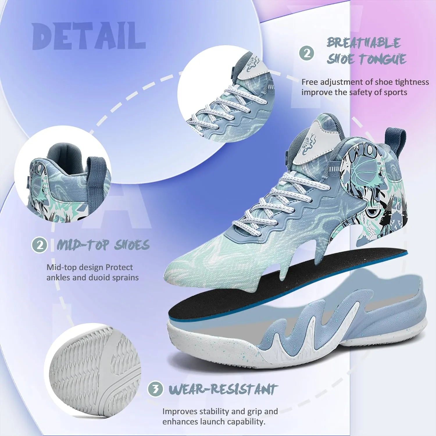 CJSPORX Women Men Basketball Shoes Breathable Men Non Slip Outdoor Fashion Unisex Sneakers