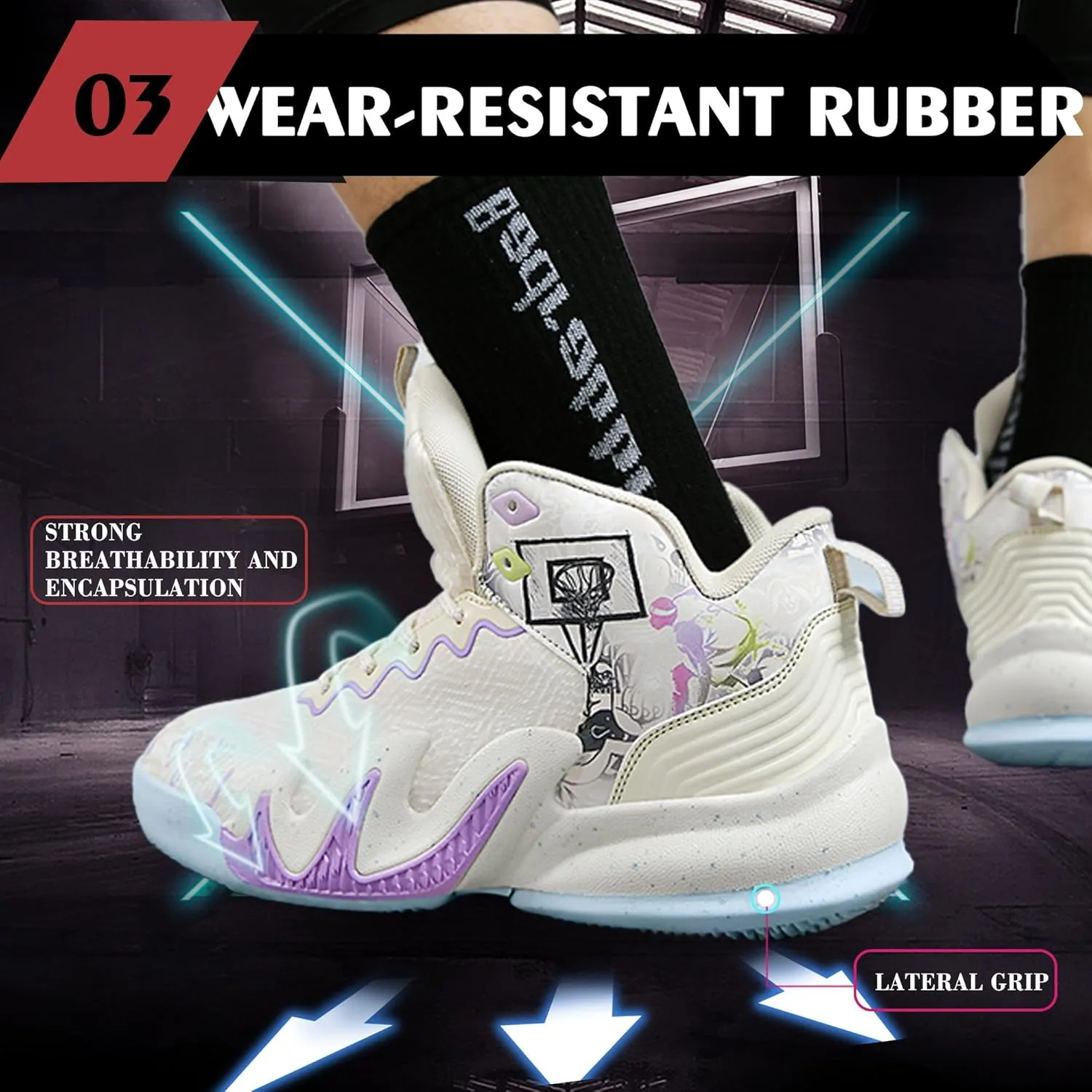 CJSPORX Women Men Basketball Shoes Breathable Men Non Slip Outdoor Fashion Unisex Sneakers