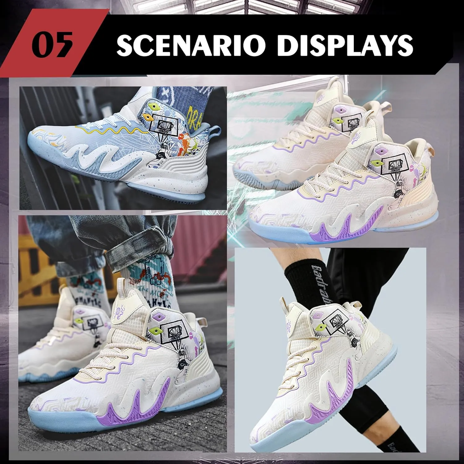 CJSPORX Women Men Basketball Shoes Breathable Men Non Slip Outdoor Fashion Unisex Sneakers