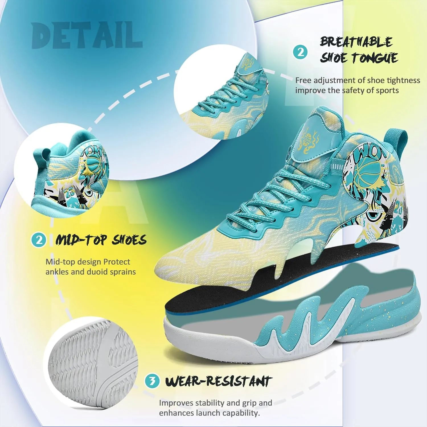 CJSPORX Women Men Basketball Shoes Breathable Men Non Slip Outdoor Fashion Unisex Sneakers