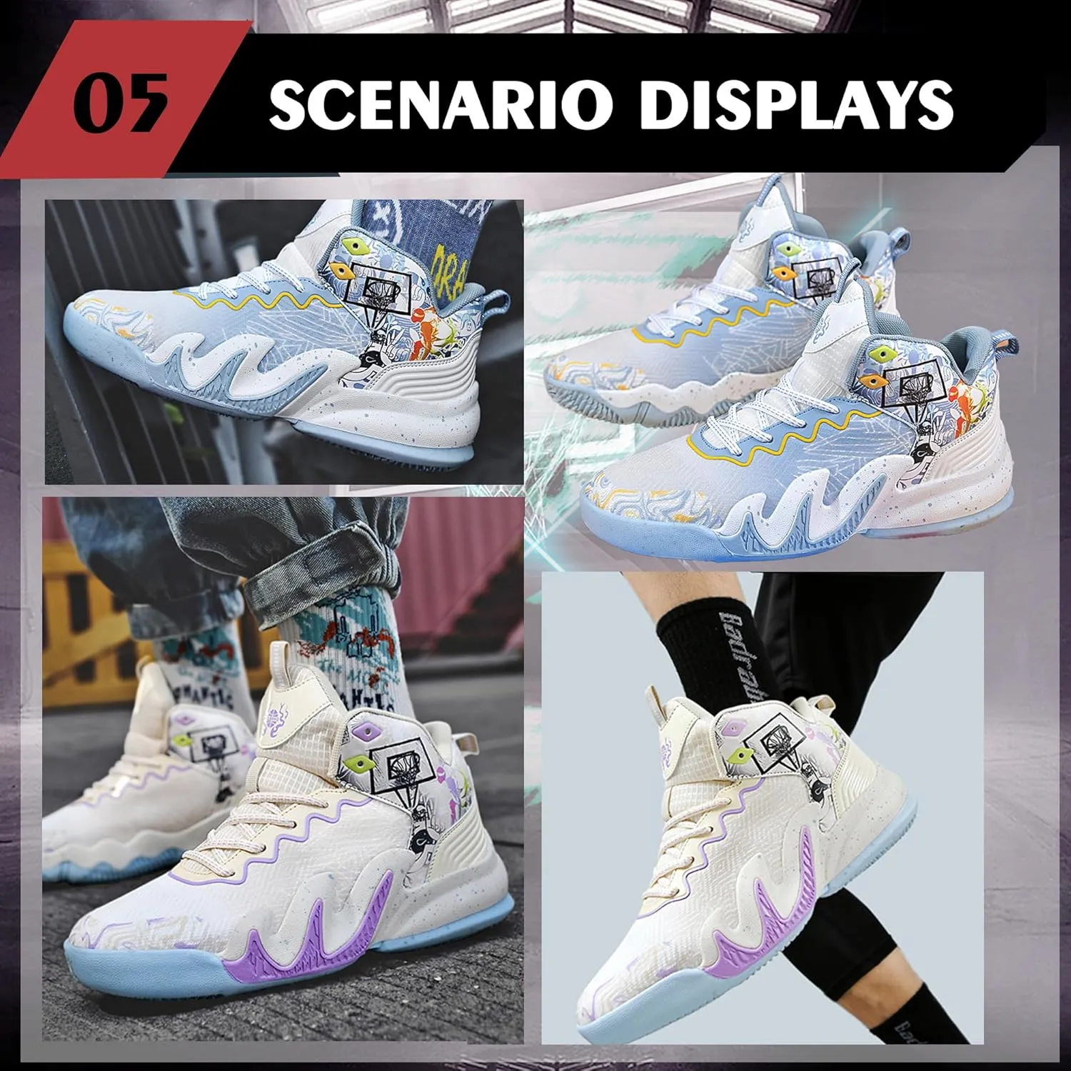 CJSPORX Women Men Basketball Shoes Breathable Men Non Slip Outdoor Fashion Unisex Sneakers