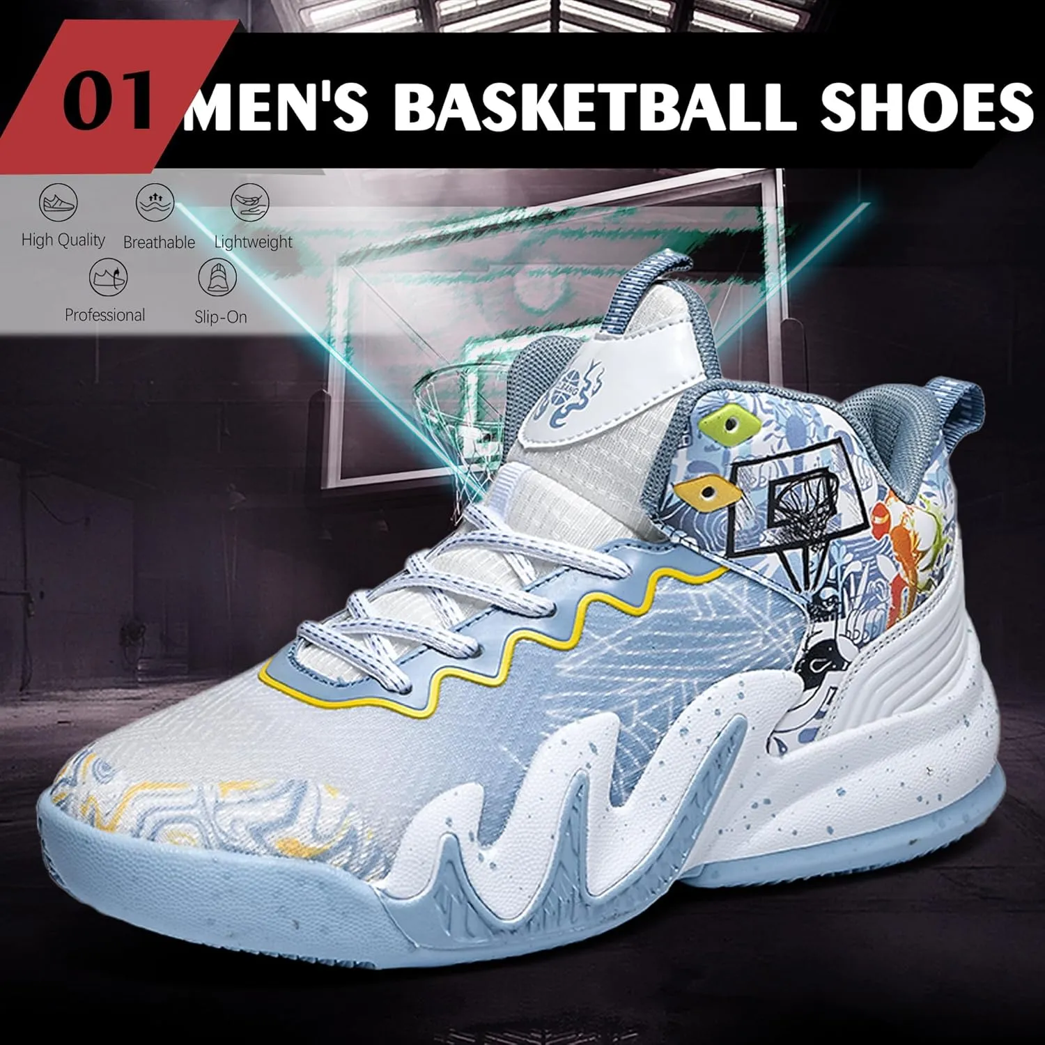 CJSPORX Women Men Basketball Shoes Breathable Men Non Slip Outdoor Fashion Unisex Sneakers