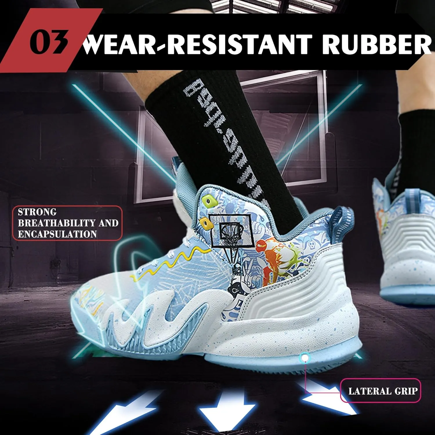 CJSPORX Women Men Basketball Shoes Breathable Men Non Slip Outdoor Fashion Unisex Sneakers