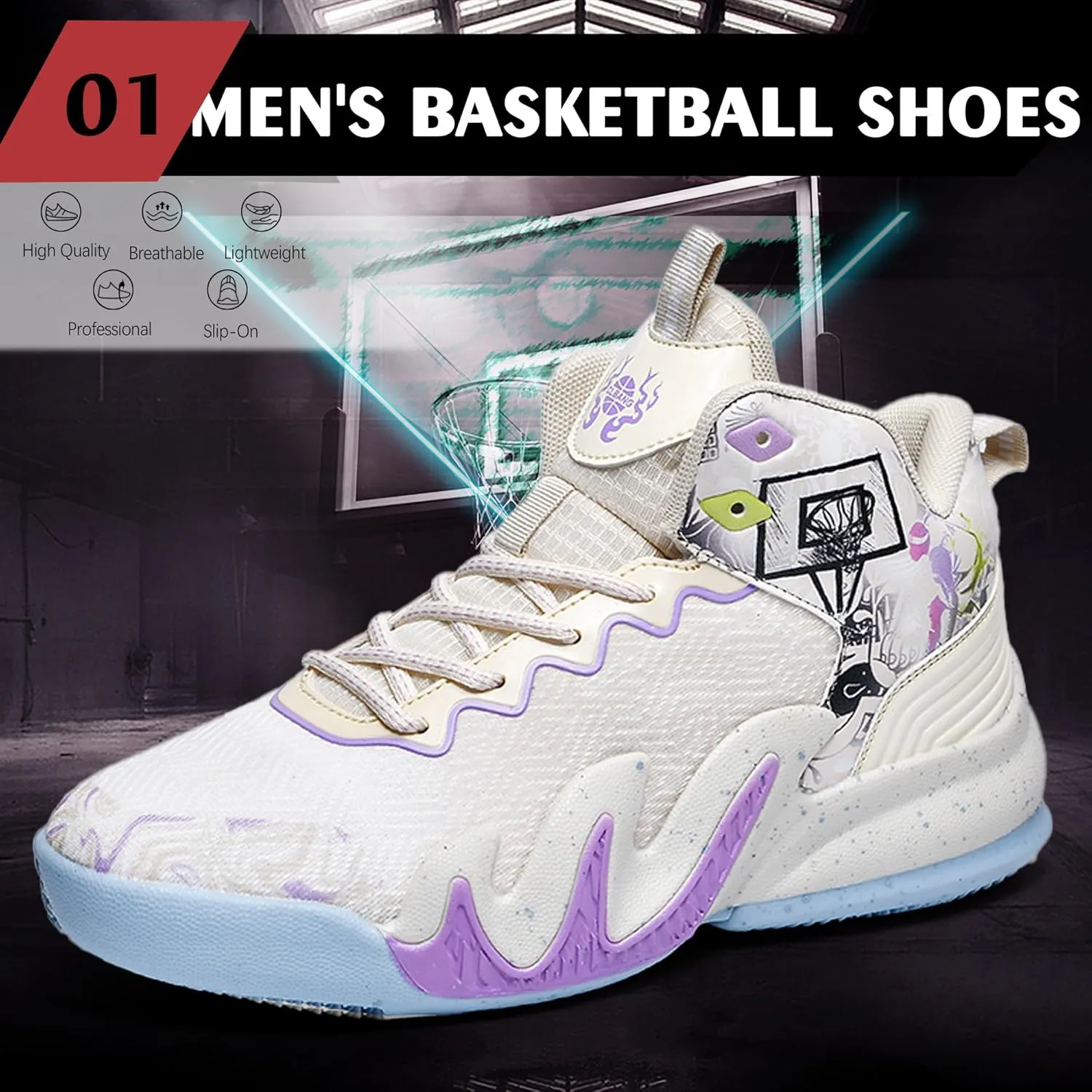 CJSPORX Women Men Basketball Shoes Breathable Men Non Slip Outdoor Fashion Unisex Sneakers