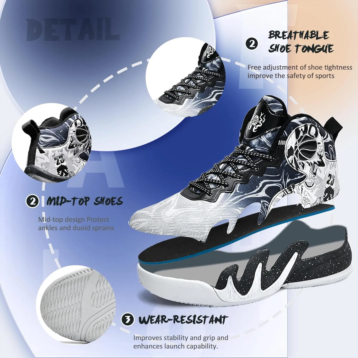 CJSPORX Women Men Basketball Shoes Breathable Men Non Slip Outdoor Fashion Unisex Sneakers