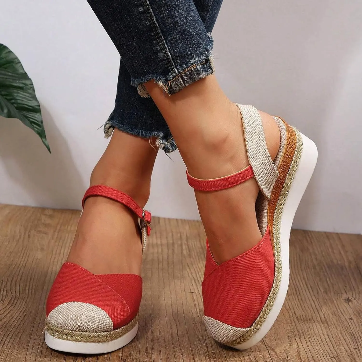 Closed Toe Sandals Women Comfortable Orthopedic Wedge Sandals for Women Dressy Summer Espadrilles Platform Wedges Anti Slip Casual Boho Shoes Buckle Ankle Strap Walking Beach Sandals