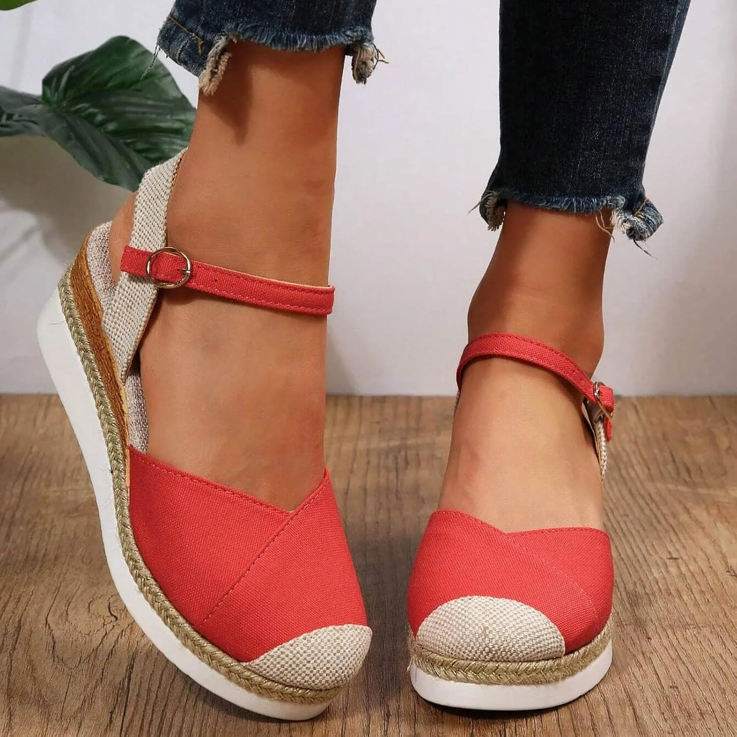 Closed Toe Sandals Women Comfortable Orthopedic Wedge Sandals for Women Dressy Summer Espadrilles Platform Wedges Anti Slip Casual Boho Shoes Buckle Ankle Strap Walking Beach Sandals