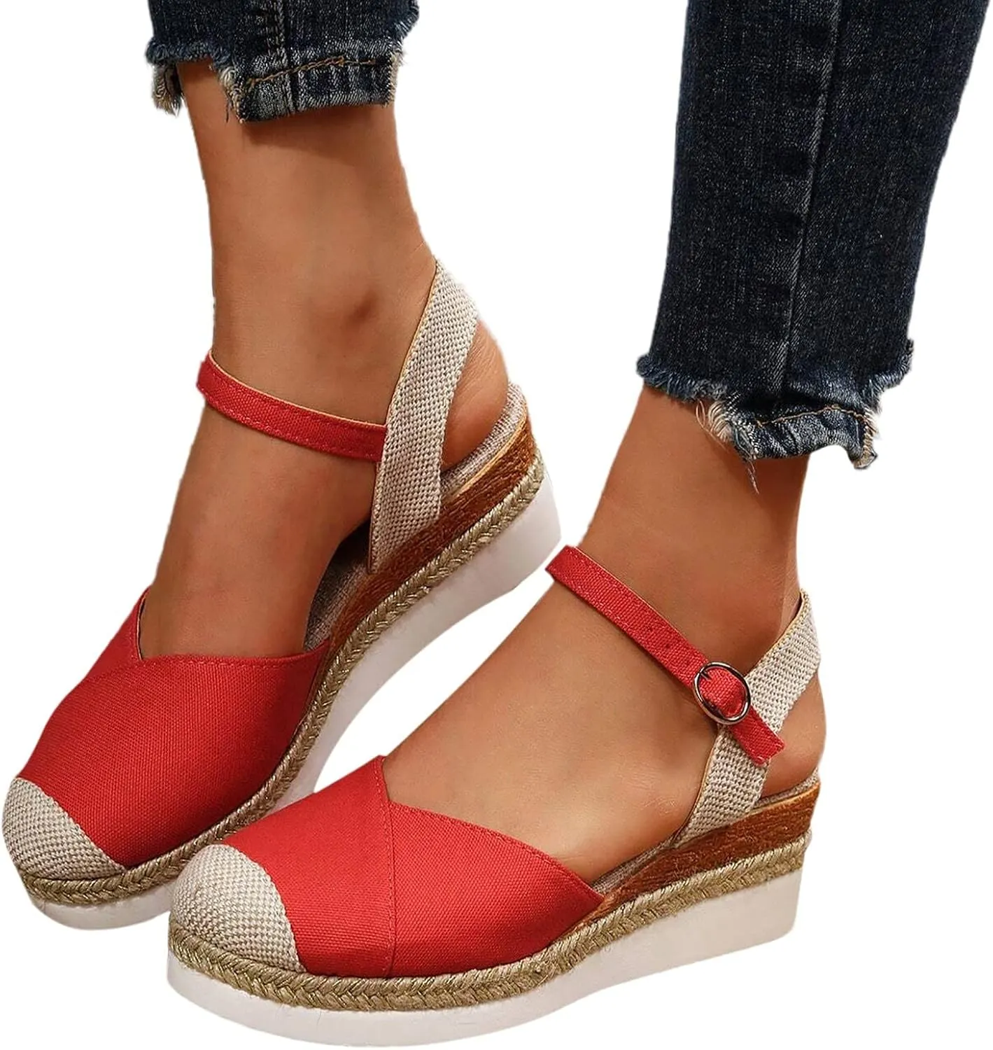 Closed Toe Sandals Women Comfortable Orthopedic Wedge Sandals for Women Dressy Summer Espadrilles Platform Wedges Anti Slip Casual Boho Shoes Buckle Ankle Strap Walking Beach Sandals