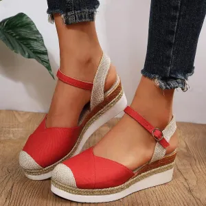 Closed Toe Sandals Women Comfortable Orthopedic Wedge Sandals for Women Dressy Summer Espadrilles Platform Wedges Anti Slip Casual Boho Shoes Buckle Ankle Strap Walking Beach Sandals