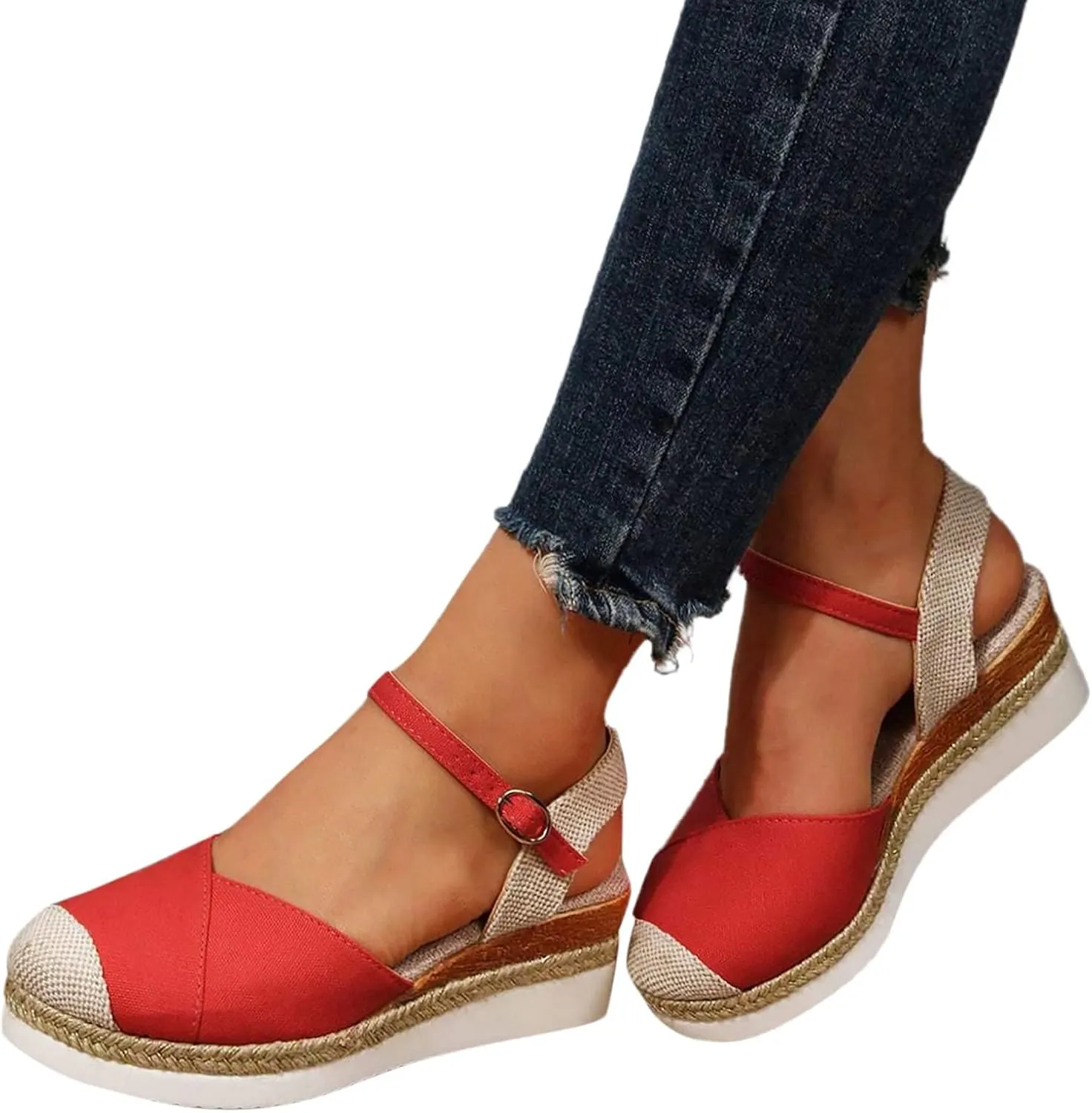 Closed Toe Sandals Women Comfortable Orthopedic Wedge Sandals for Women Dressy Summer Espadrilles Platform Wedges Anti Slip Casual Boho Shoes Buckle Ankle Strap Walking Beach Sandals