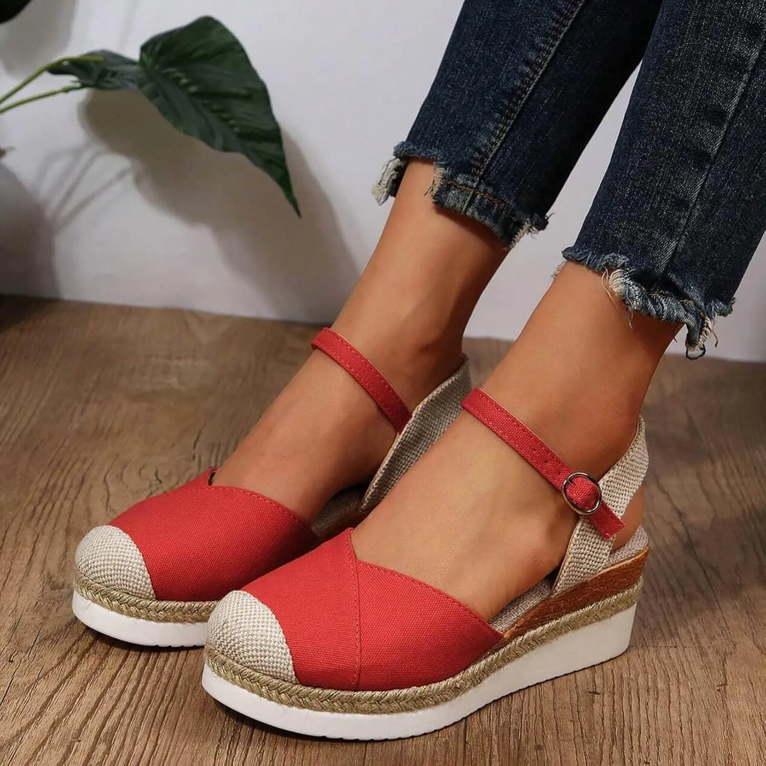 Closed Toe Sandals Women Comfortable Orthopedic Wedge Sandals for Women Dressy Summer Espadrilles Platform Wedges Anti Slip Casual Boho Shoes Buckle Ankle Strap Walking Beach Sandals