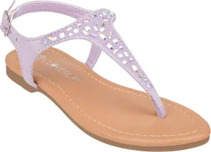 CLOVERLAY Girls Sandals Kids Gladiator Strappy Rhinestone Glitter Flat Sandals