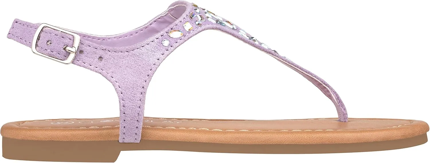 CLOVERLAY Girls Sandals Kids Gladiator Strappy Rhinestone Glitter Flat Sandals