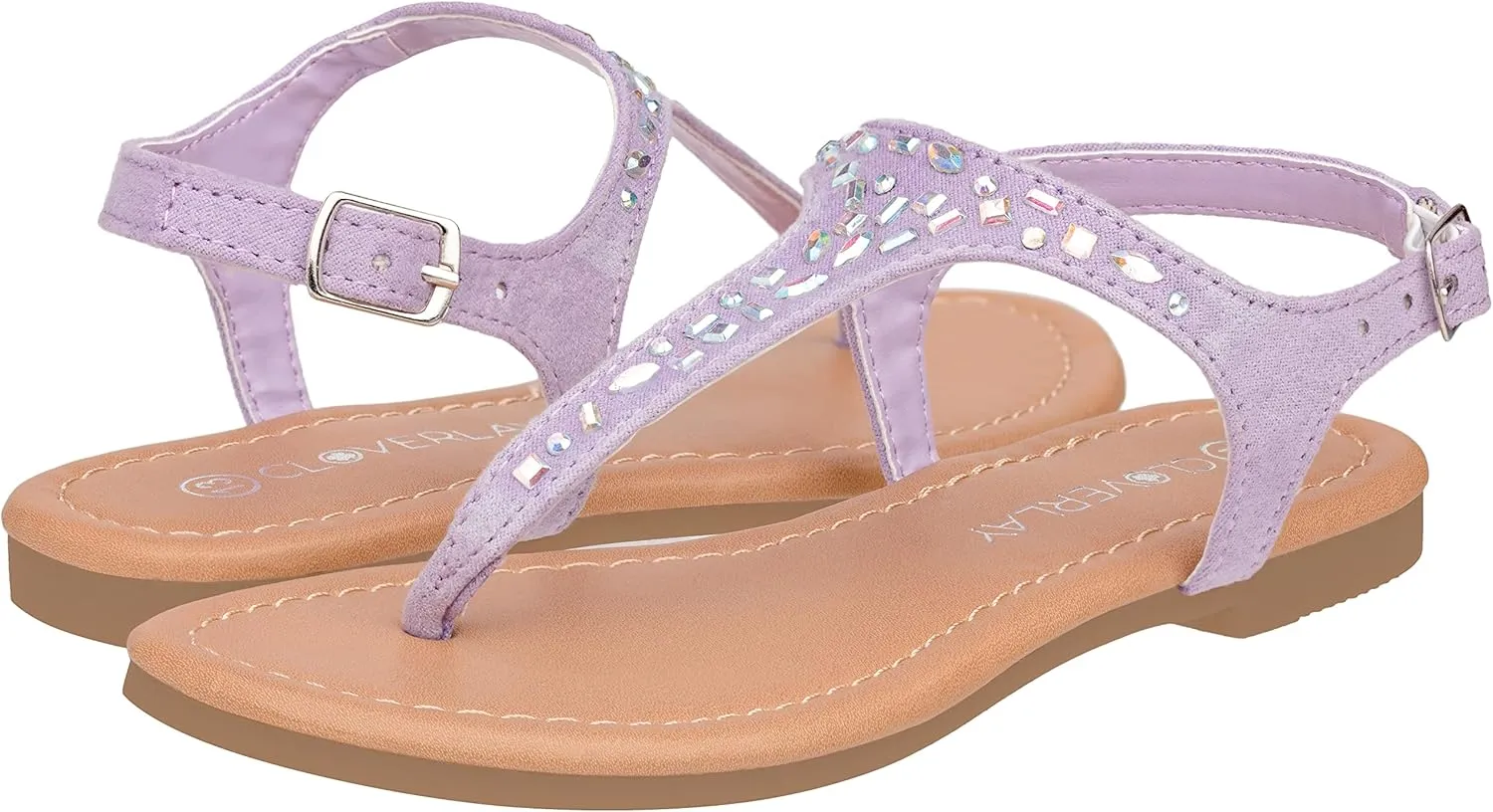 CLOVERLAY Girls Sandals Kids Gladiator Strappy Rhinestone Glitter Flat Sandals