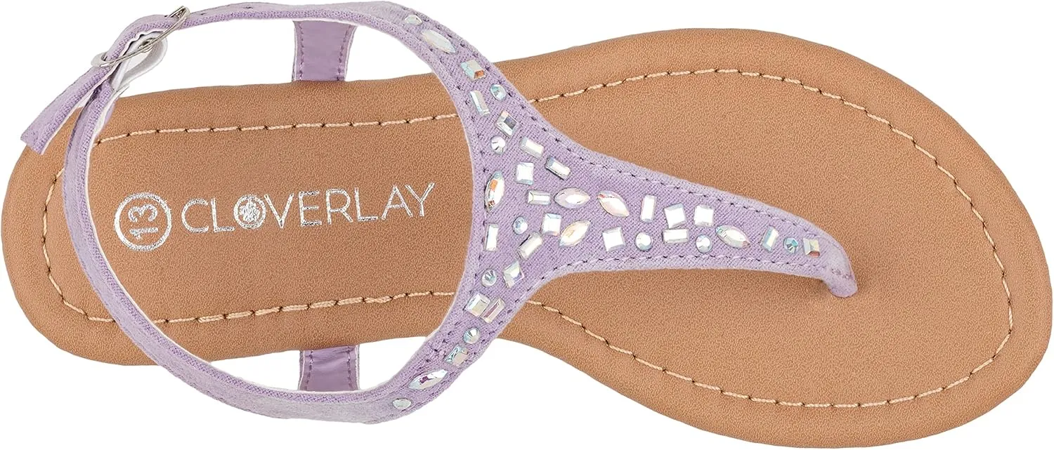 CLOVERLAY Girls Sandals Kids Gladiator Strappy Rhinestone Glitter Flat Sandals