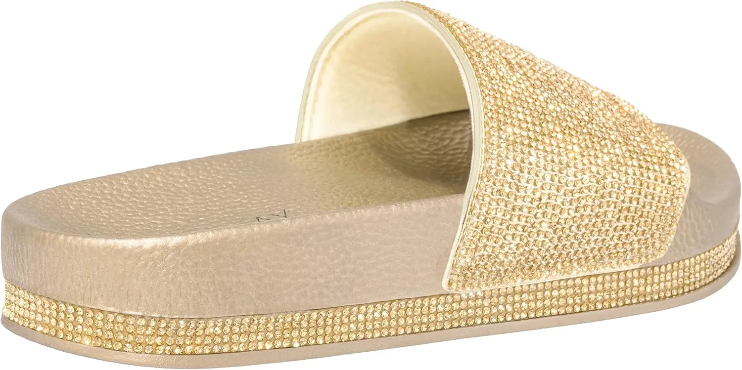 CLOVERLAY Women’s Slide Sandals Rhinestone Glitter Platform Slides Sandals Slippers