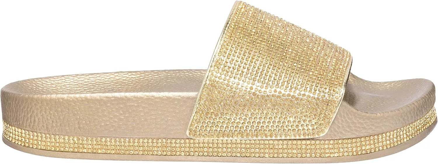 CLOVERLAY Women’s Slide Sandals Rhinestone Glitter Platform Slides Sandals Slippers