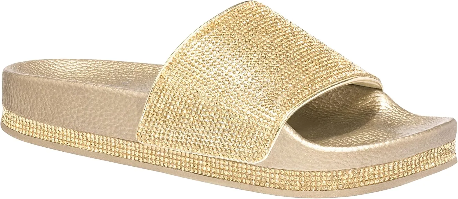 CLOVERLAY Women’s Slide Sandals Rhinestone Glitter Platform Slides Sandals Slippers