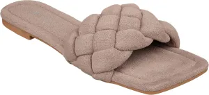 CLOVERLAY Yara Women's Square Open Toe Slides Braided Woven Single Band Slip on Flat Sandals