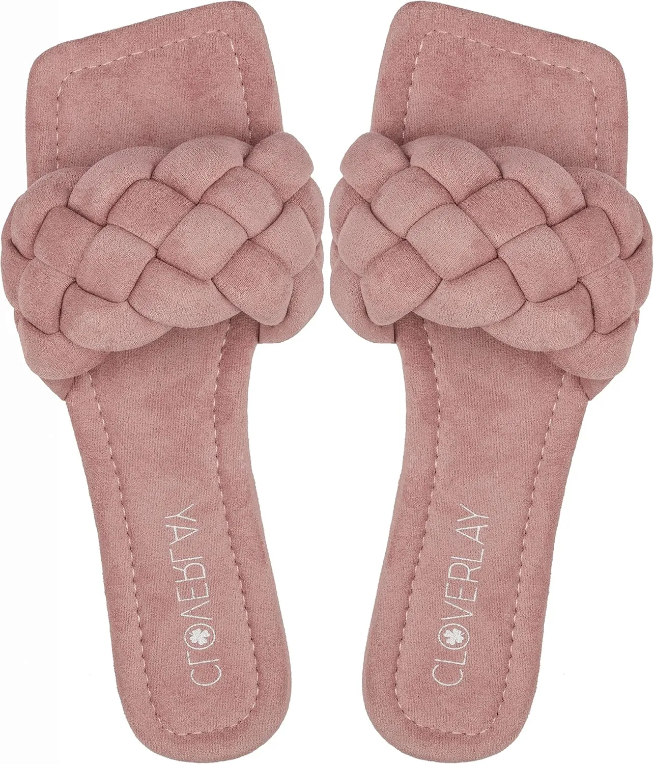 CLOVERLAY Yara Women's Square Open Toe Slides Braided Woven Single Band Slip on Flat Sandals