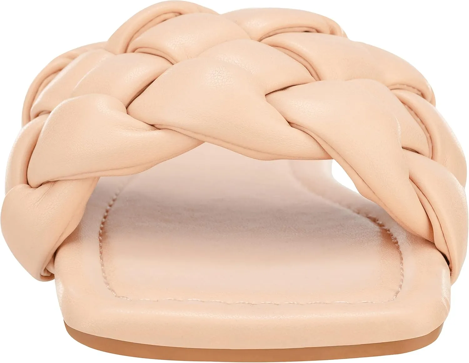 CLOVERLAY Yara Women's Square Open Toe Slides Braided Woven Single Band Slip on Flat Sandals