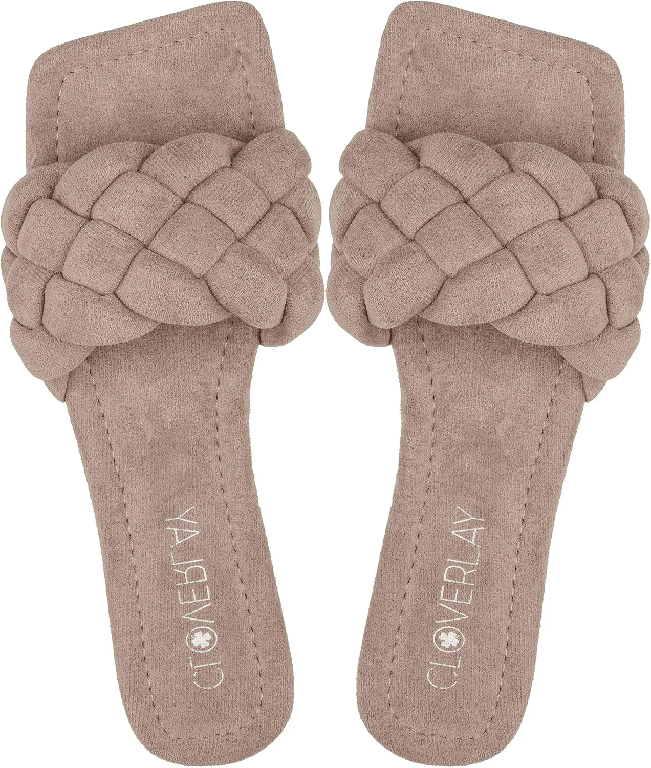 CLOVERLAY Yara Women's Square Open Toe Slides Braided Woven Single Band Slip on Flat Sandals