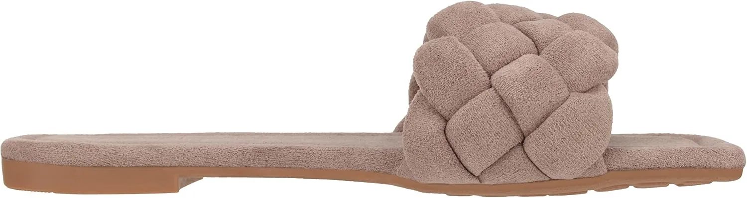 CLOVERLAY Yara Women's Square Open Toe Slides Braided Woven Single Band Slip on Flat Sandals