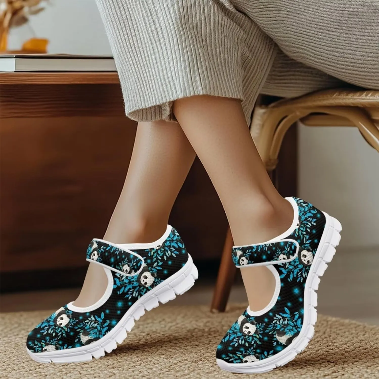 Coloranimal Flats for Women Mey Jane Shoes Womens Shoes Dressy Casual Slip On Shoes Buckle Strap Walking Shoes Mesh Ballet Flats White Sole