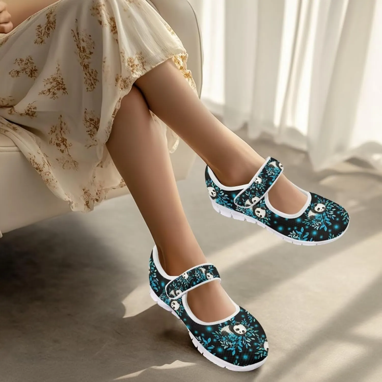 Coloranimal Flats for Women Mey Jane Shoes Womens Shoes Dressy Casual Slip On Shoes Buckle Strap Walking Shoes Mesh Ballet Flats White Sole