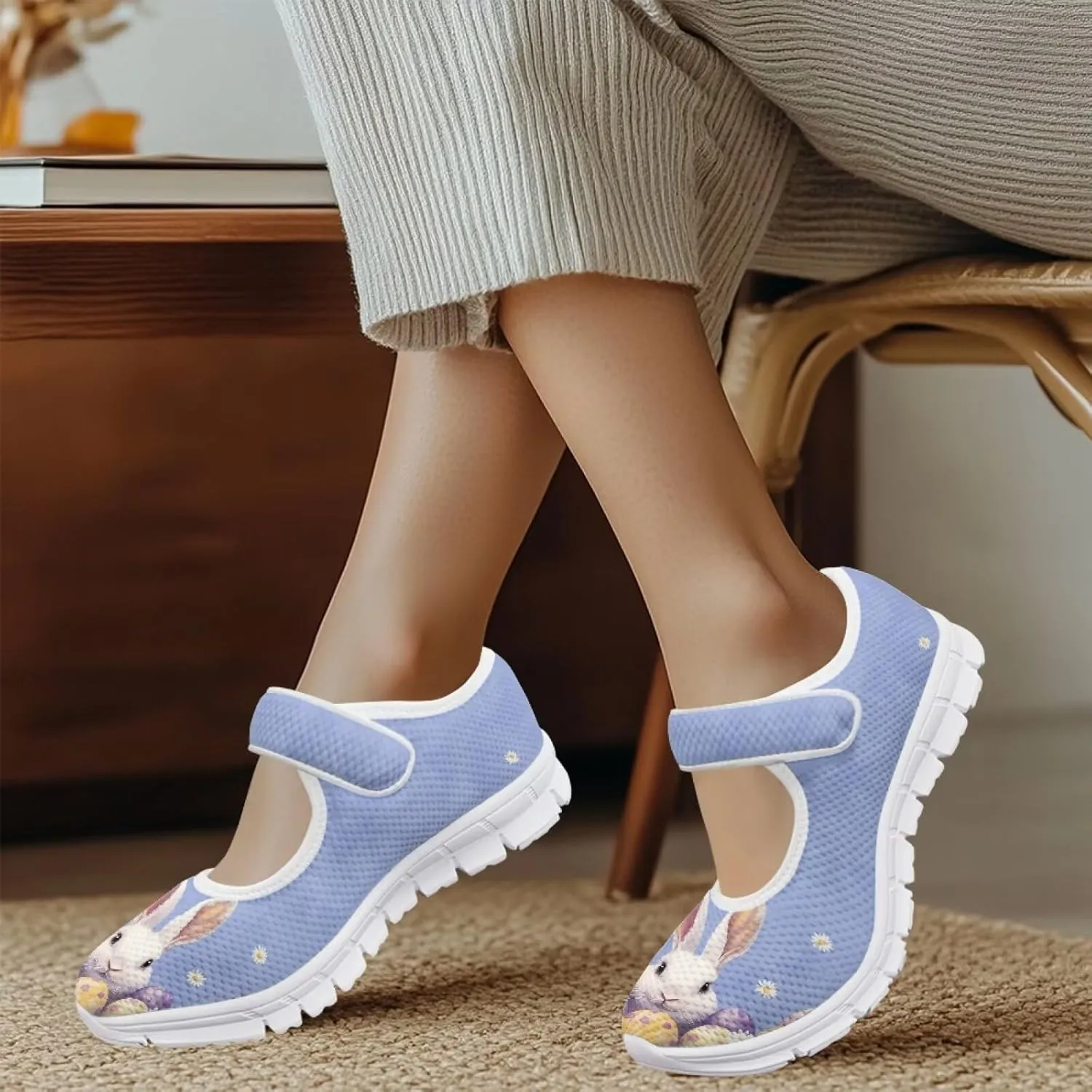 Coloranimal Mary Jane Shoes Women Slip On Shoes Casual Mary Jane Flat Womens Dressy Easter Theme Flats Shoes Women's Walking Shoes