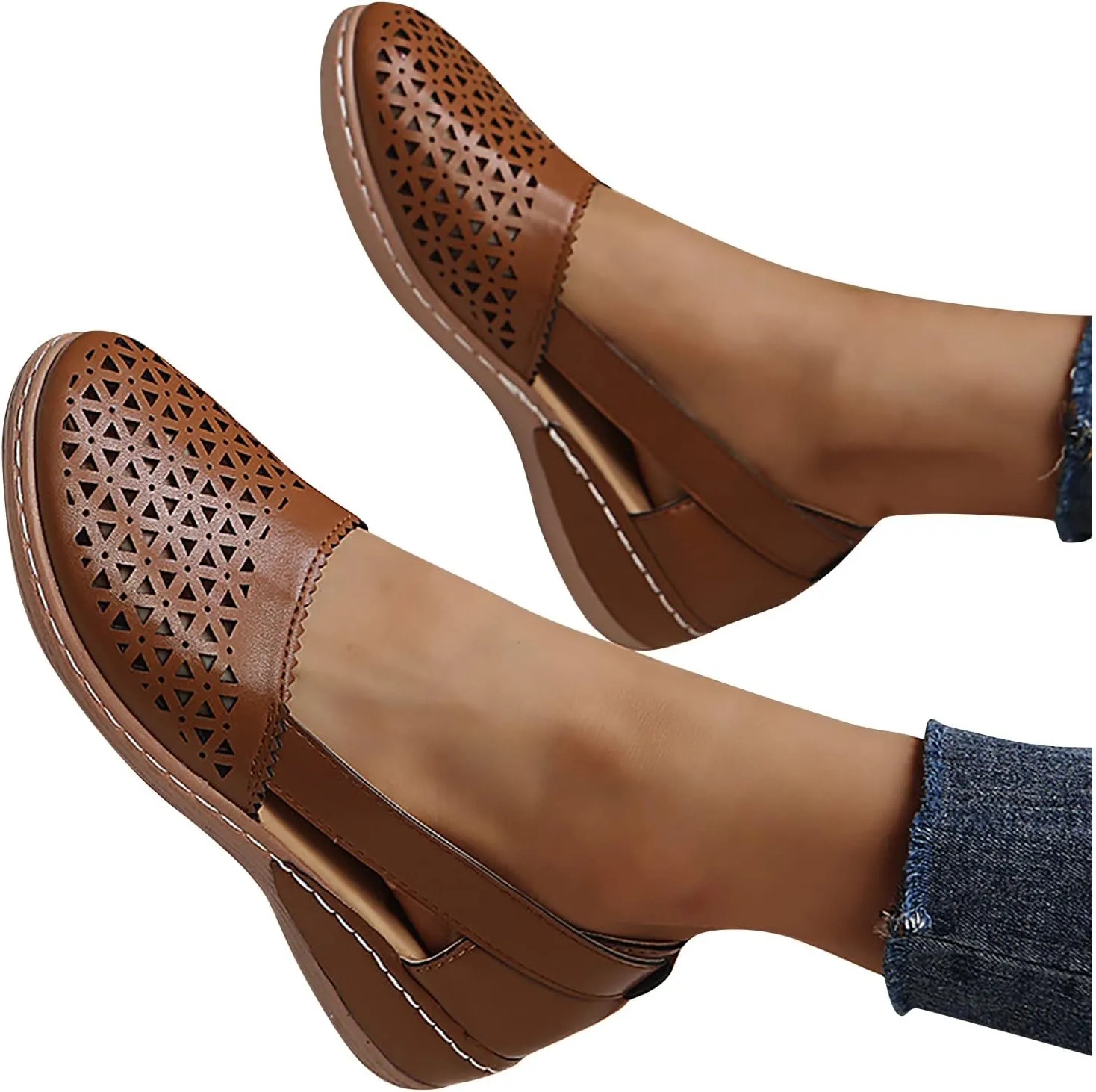 Comfortable Platform Sandals for Women Solid Round Head Closed Toe Hollow Out Breathable Slip-on Casual Shoes Summer Lightweight Wedge Sandalias