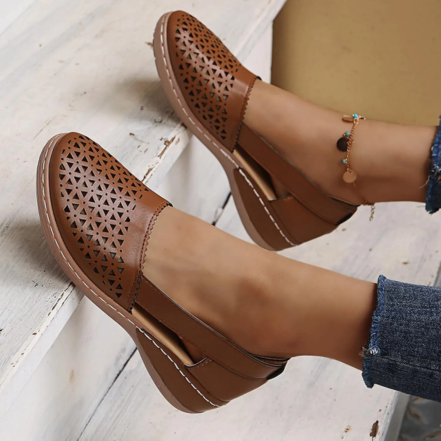 Comfortable Platform Sandals for Women Solid Round Head Closed Toe Hollow Out Breathable Slip-on Casual Shoes Summer Lightweight Wedge Sandalias