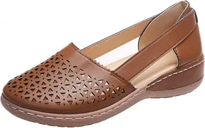 Comfortable Platform Sandals for Women Solid Round Head Closed Toe Hollow Out Breathable Slip-on Casual Shoes Summer Lightweight Wedge Sandalias