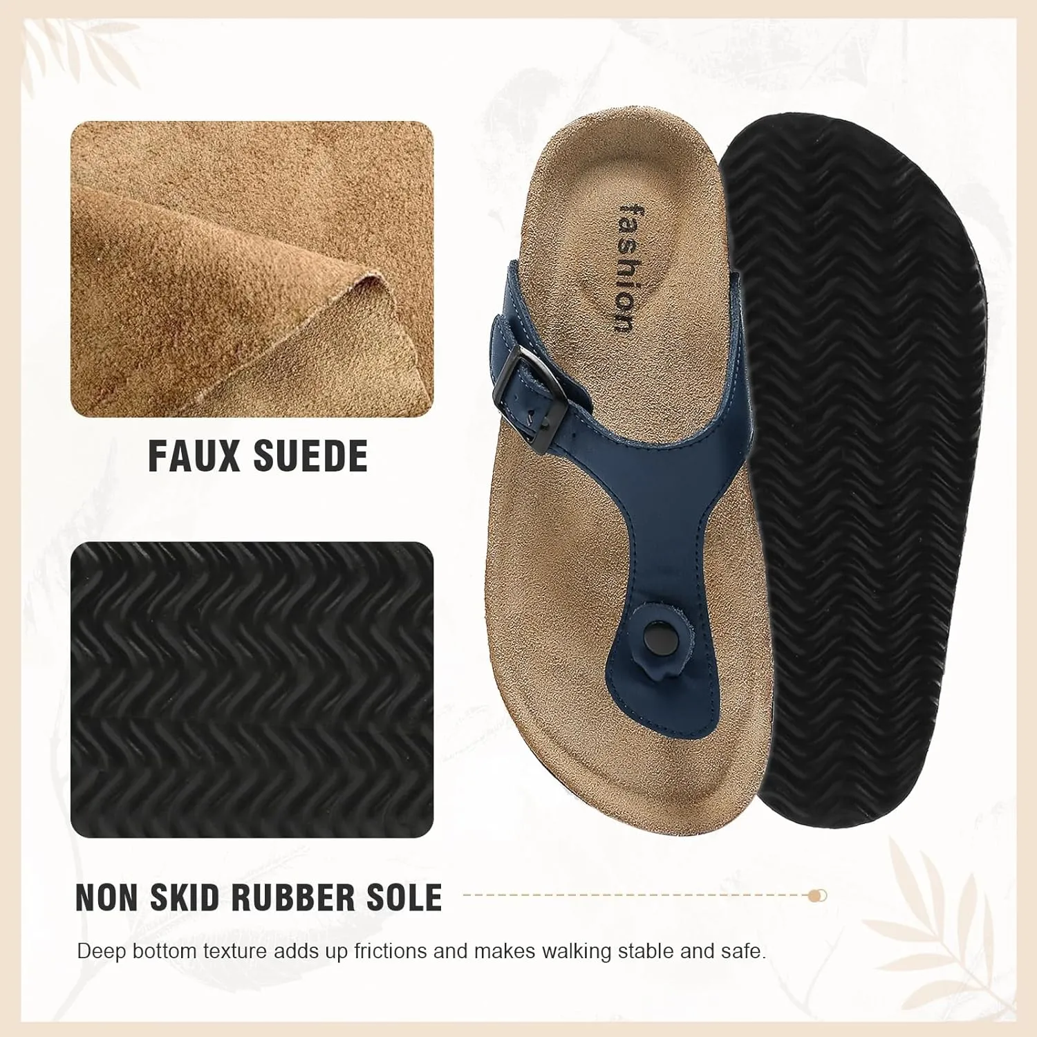 Cork Flip Flops for Women, Arch Support Thong Sandals with Adjustable Buckle Straps, Comfortable Casual Summer Footwear for Beach & Outdoor Activities
