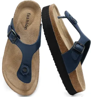 Cork Flip Flops for Women, Arch Support Thong Sandals with Adjustable Buckle Straps, Comfortable Casual Summer Footwear for Beach & Outdoor Activities