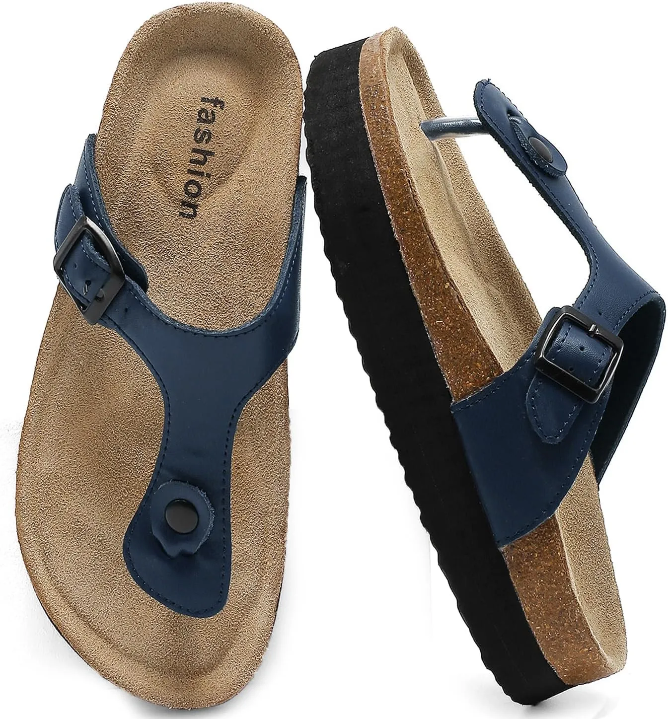Cork Flip Flops for Women, Arch Support Thong Sandals with Adjustable Buckle Straps, Comfortable Casual Summer Footwear for Beach & Outdoor Activities
