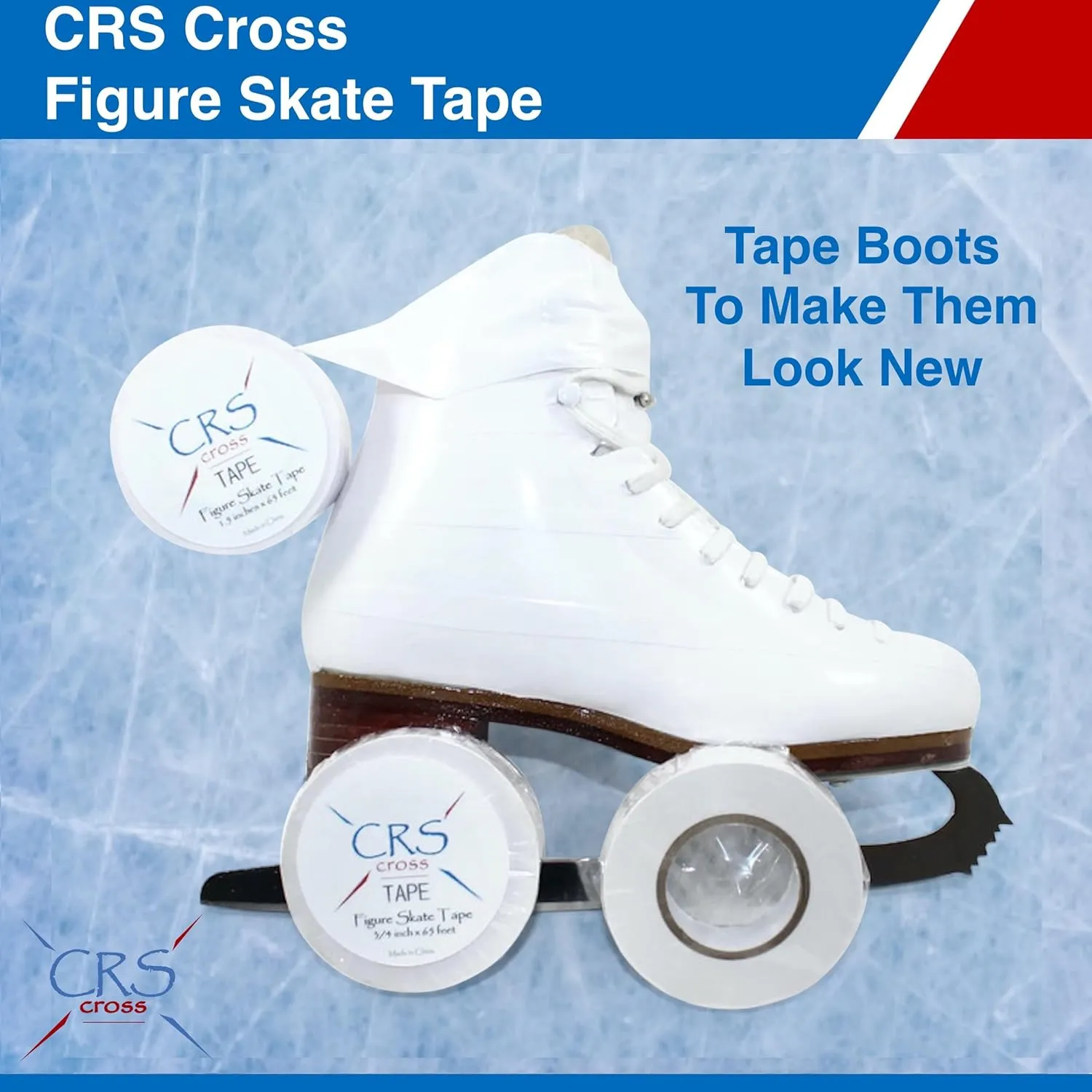 CRS Cross Figure Skate Tape. 1.5 Inch Wide White. Protection for Leather Figure Skates. White and Shiny Skate Boots - No Need for Polish. Tape Your Ice Skating Laces to Keep Them Tied Tight.