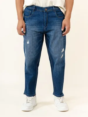 Dark Blue Ripped Cropped Slim Fit Mens Jeans