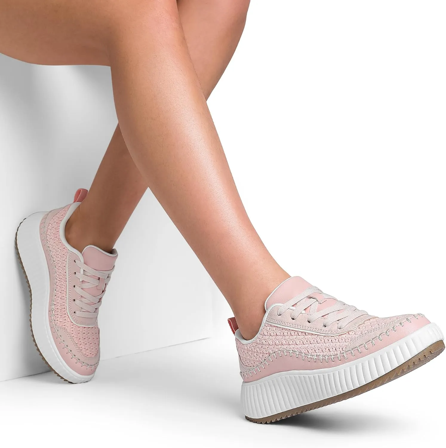 DREAM PAIRS Women Chunky City Tweed Comfortable Casual Platform Fashion Sneaker